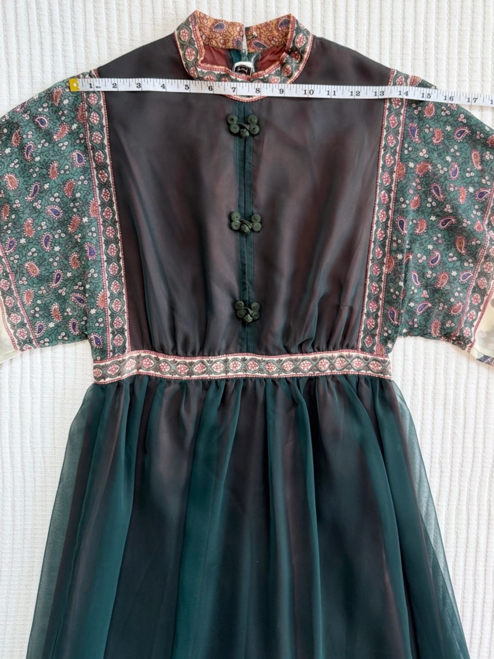 1970’s Vintage Bohemian Prairie Paisley Chiffon Maxi Dress by AJ Bari - Picture 5 of 10